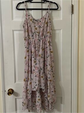iris Pink Floral High-Low Sundress with Button Front